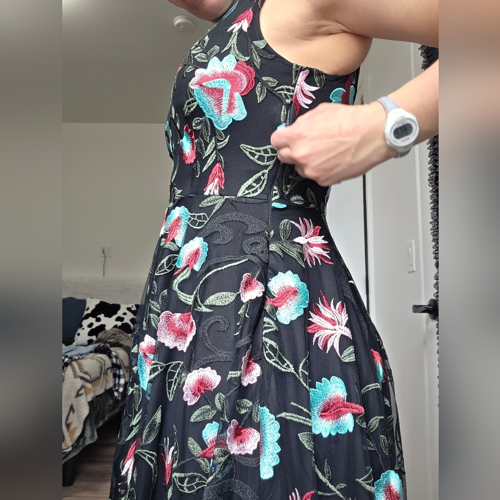 Johnny Was Black Dress with Colorful Floral Design - Picture 9 of 15